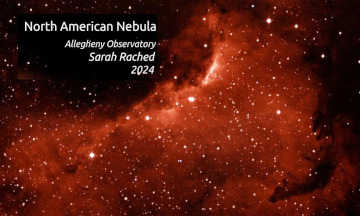 red nebula with the text - North American Nebula, Sarah Rached 2024